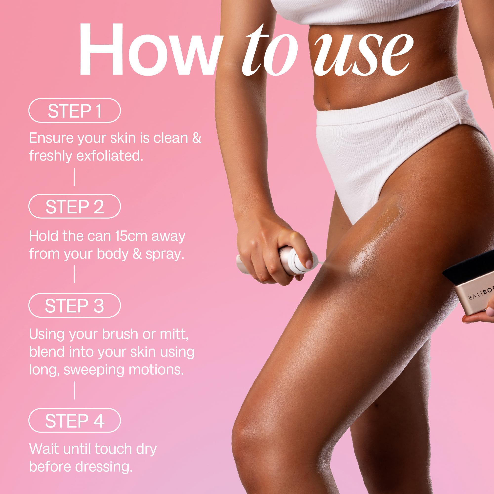 Bali Body Instant Tan Light-Medium: spray aerado para un bronceado uniforme y controlable.