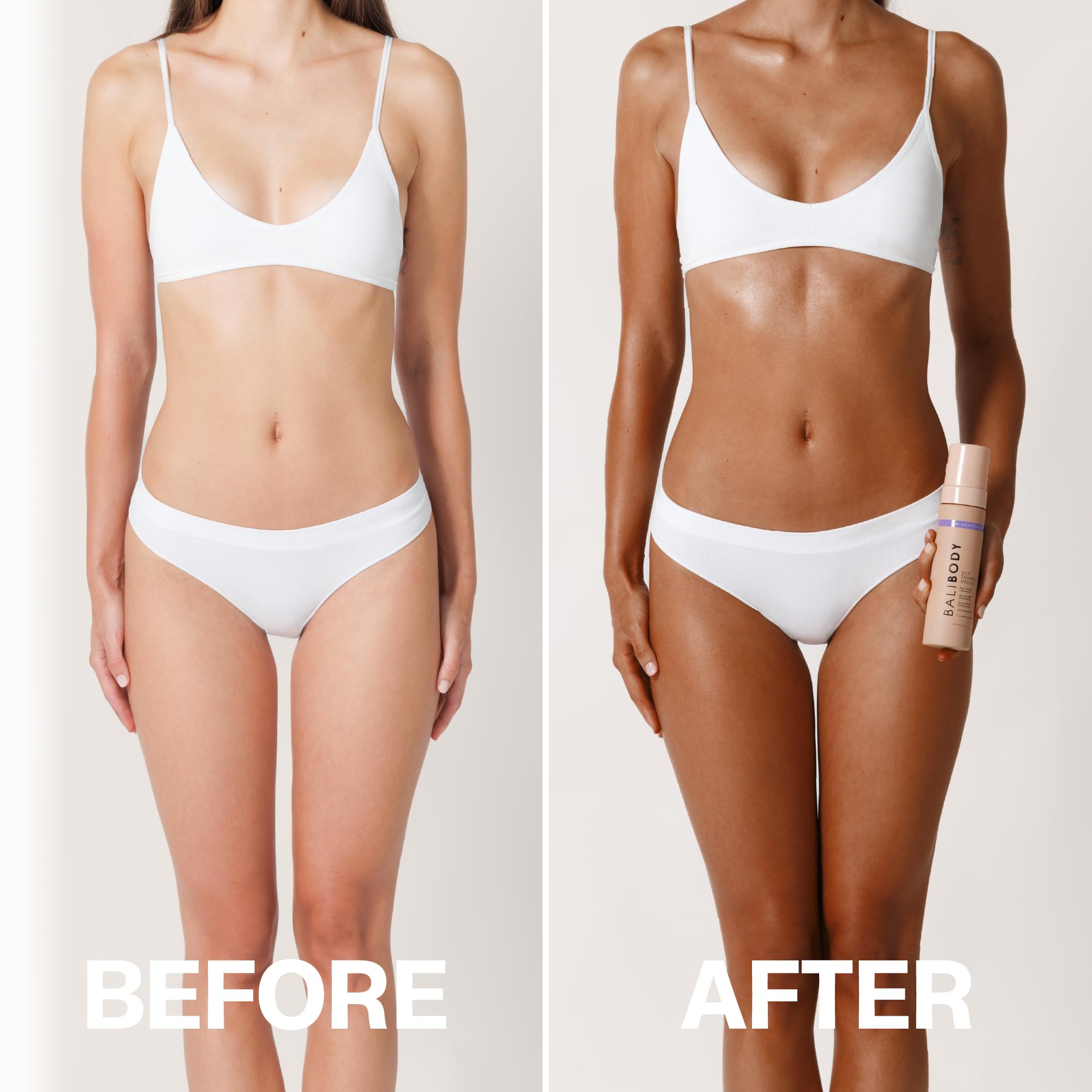 Bali Body Mousse hidratante, secado rápido, piel suave.