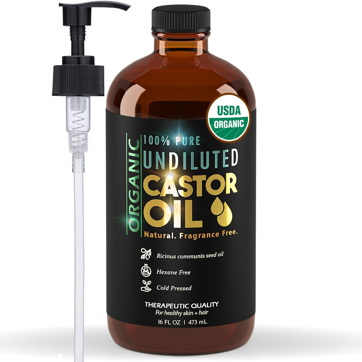 BALM OF GILEAD aceite de ricino orgánico en frasco ámbar con dispensador para hidratación diaria