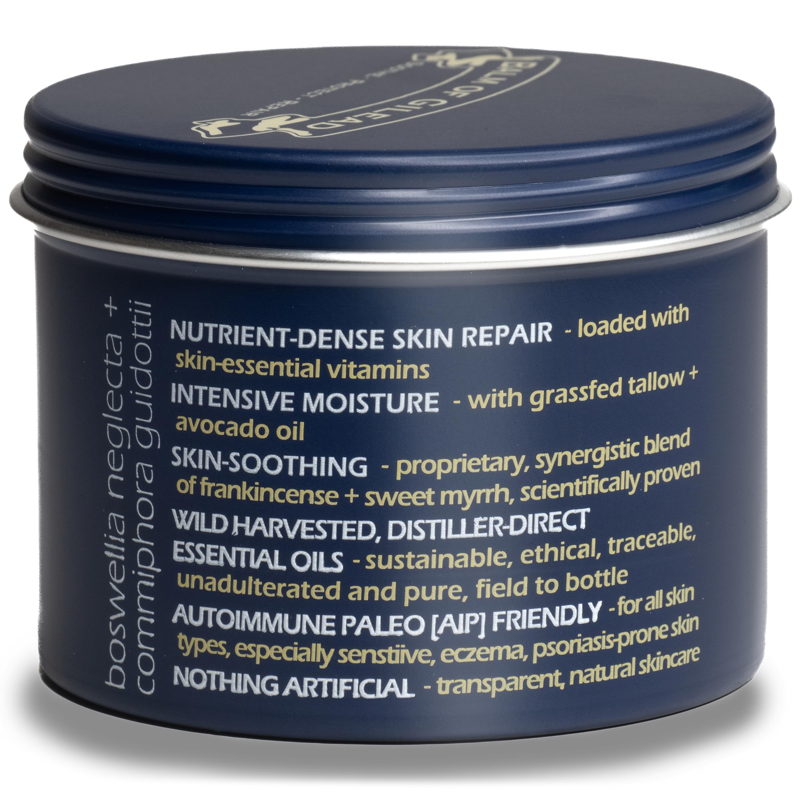 BALM OF GILEAD frankincense and myrrh cream bottle closeup of premium oils