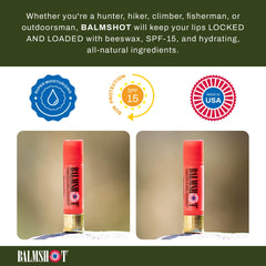 Balmshot SPF 15 lip balm detail highlighting sun protection for outdoor days