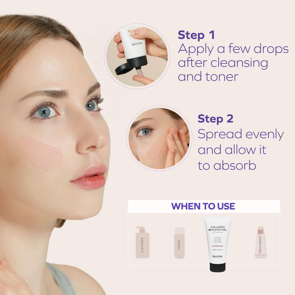 BALOOM Collagen Booster Gel Serum, uso diario durante la rutina de cuidado facial