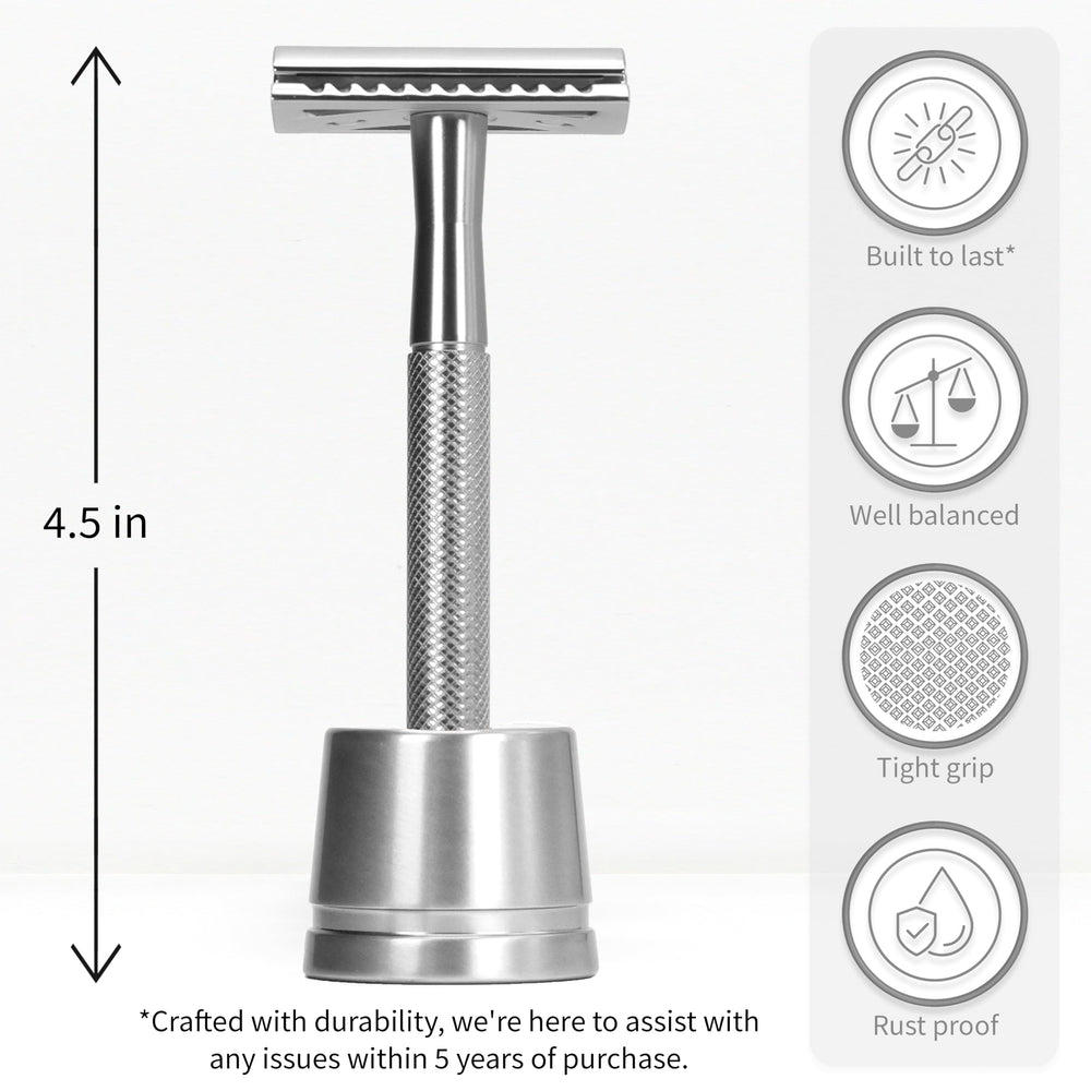 Bambaw hojas doble-diente acero inoxidable envueltas para manejo seguro.