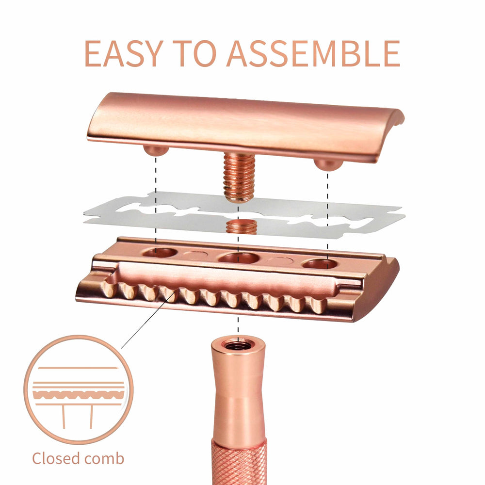 Mango ergonómico Bambaw rosa-oro, cómodo agarre para uso diario.