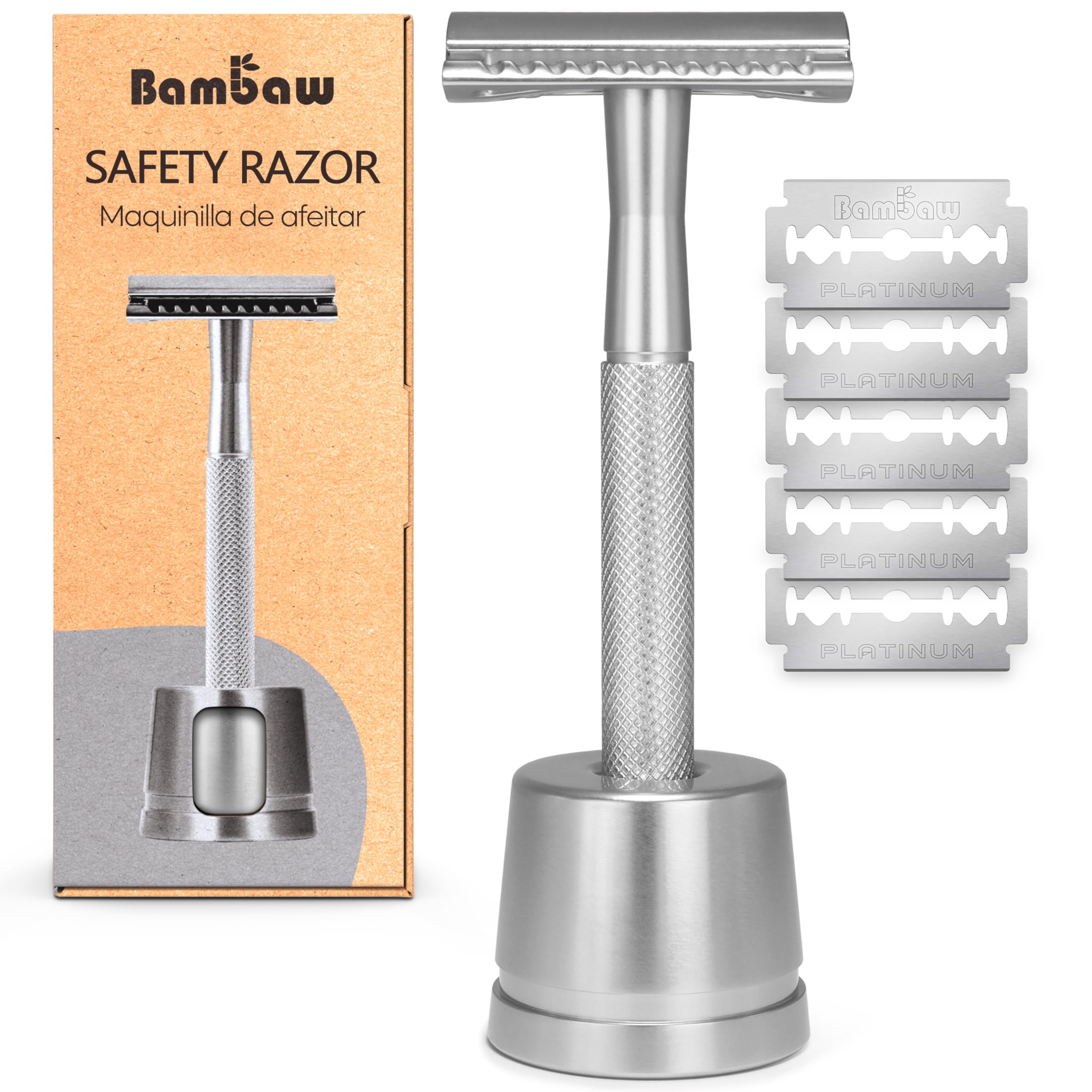Bambaw maquinilla doble-diente con soporte para un afeitado estable.