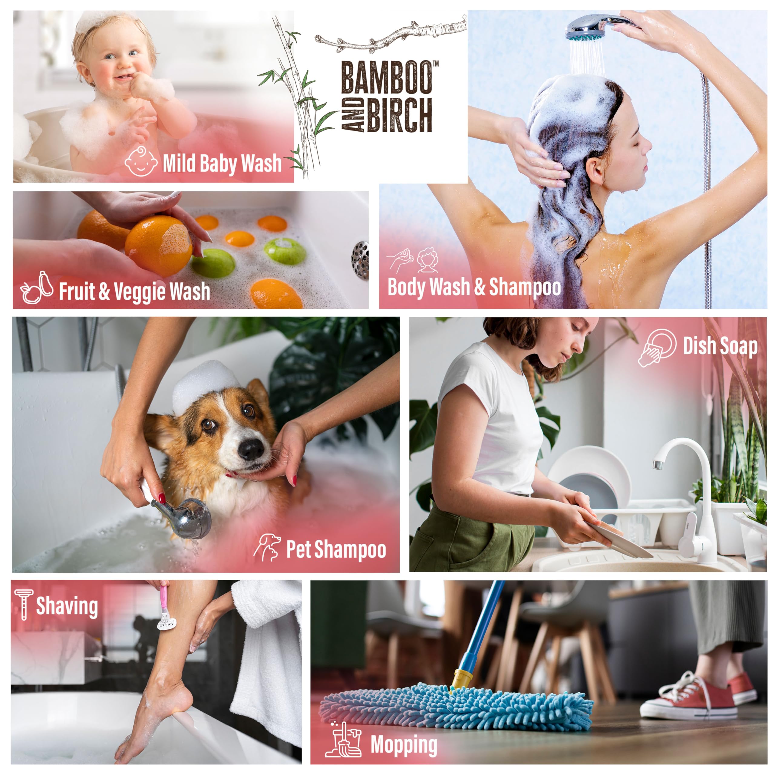 BAMBOO AND BIRCH Lavender castile liquid demonstrates gentle body care