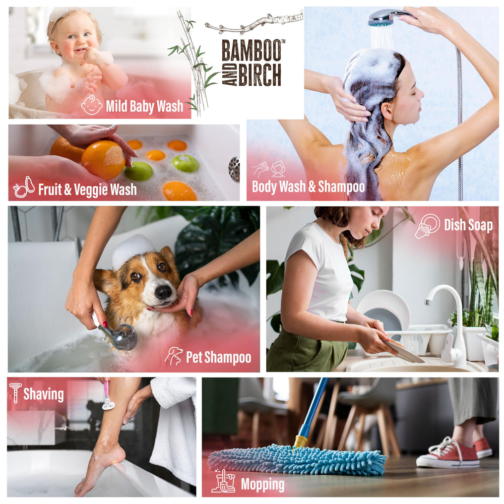 BAMBOO AND BIRCH Lavender castile liquid demonstrates gentle body care