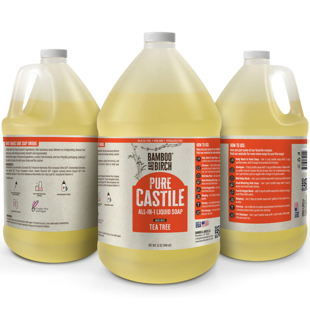 Bamboo and Birch Jabón Castile líquido – botella de lavanda para piel sensible y calma