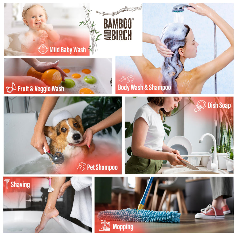 Bamboo and Birch Jabón Castile líquido – botella de menta para limpieza suave y refrescante