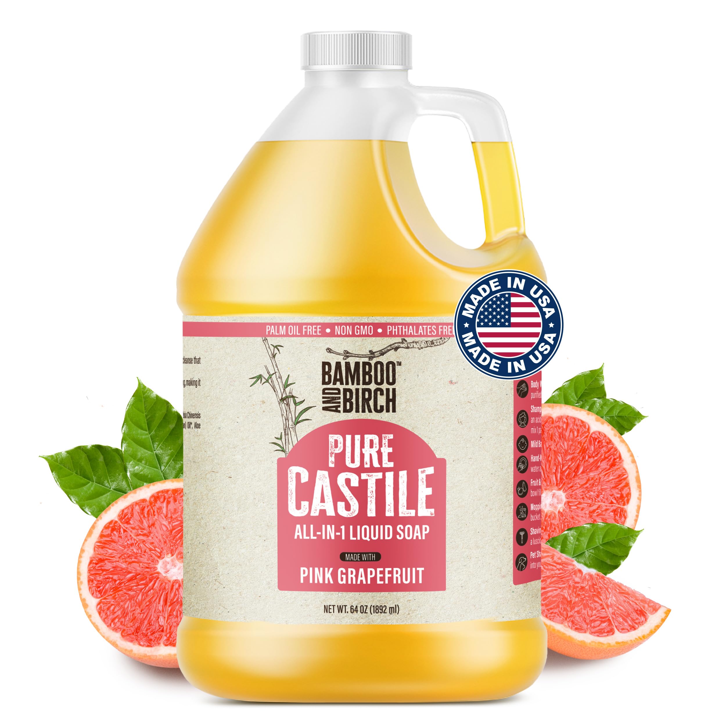 BAMBOO AND BIRCH Pure Castile Soap Liquid bottle for everyday cleansing