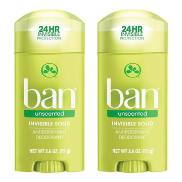 Ban desodorante invisible sin fragancia, paquete de dos, cómodo para uso diario sin manchas.