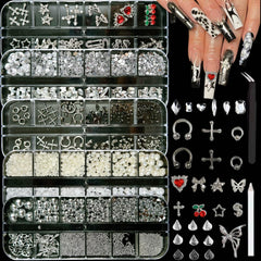 Kit BANA ART: adornos uña 3D plata para un acabado elegante y duradero