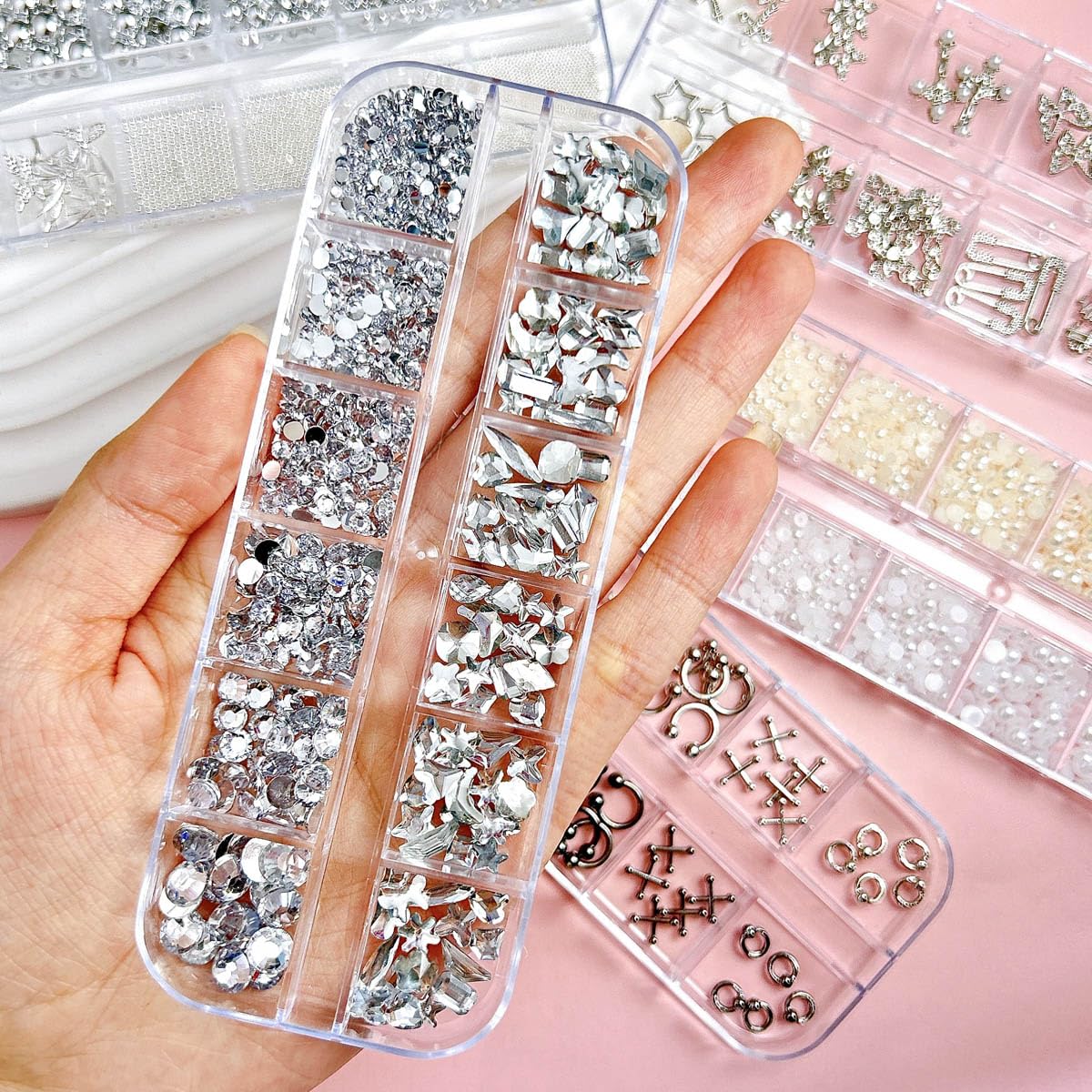 BANA ART: dijes corazones y estrellas plata para uñas Y2K