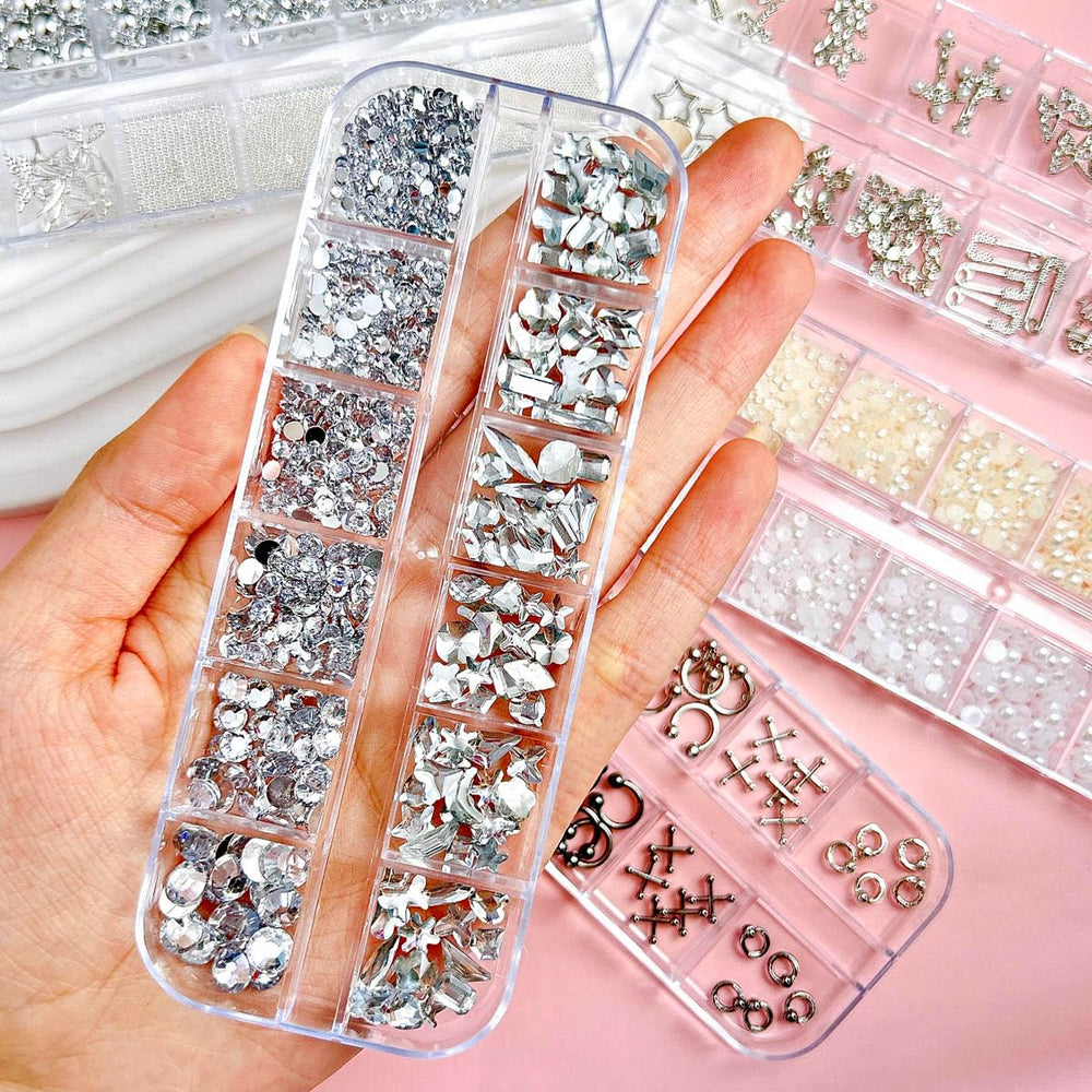 BANA ART: dijes corazones y estrellas plata para uñas Y2K