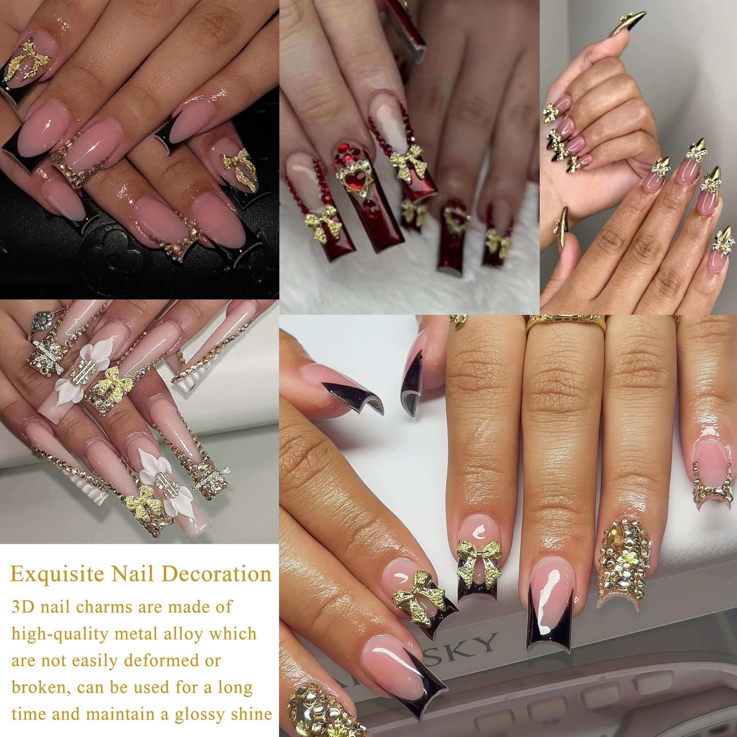 Lazo dorado de BANA ART, fácil de pegar en uñas y duradero.