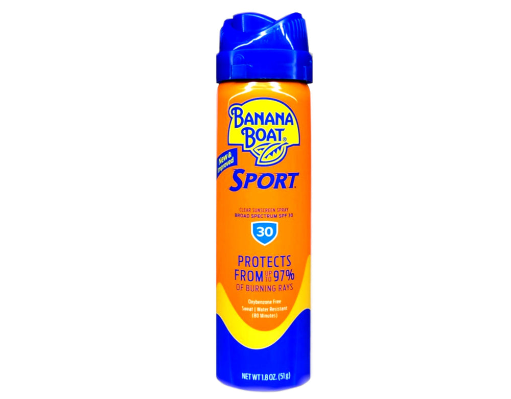 Detalle de la botella Banana Boat SPF 30 Deportiva de 53 ml, diseño compacto.