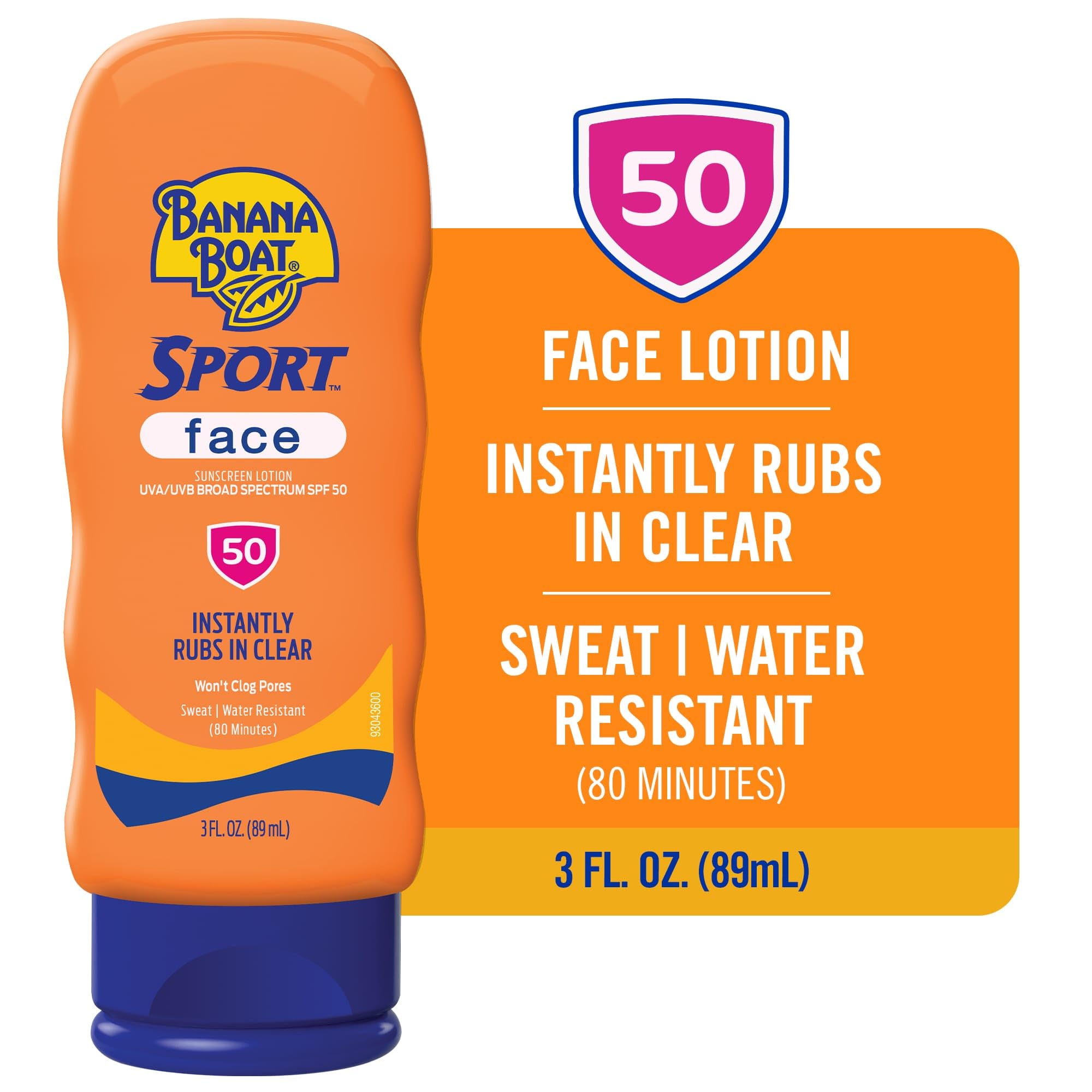 Banana Boat Sport Face SPF50: tamaño de viaje de 3 oz, ideal para viajar.
