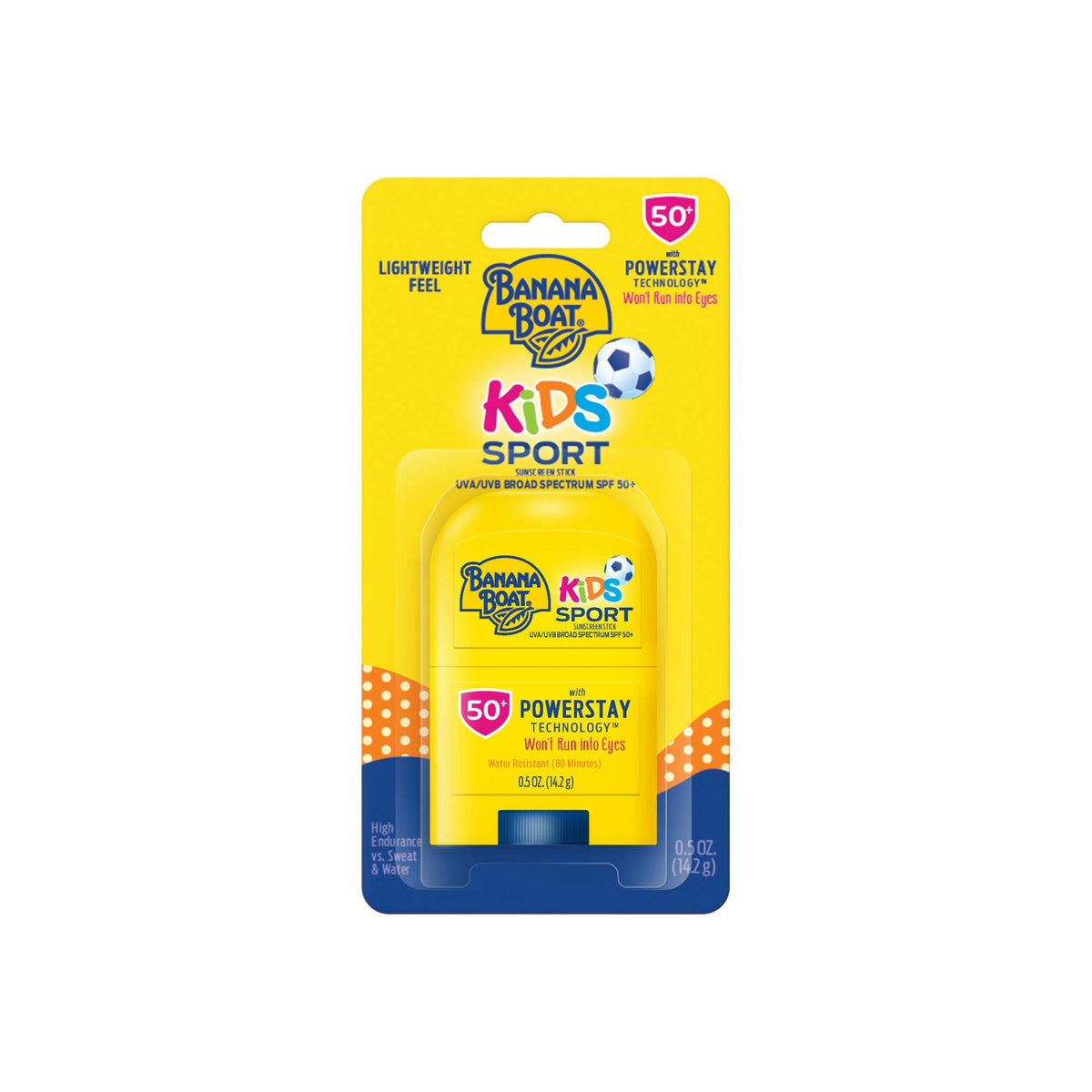 Banana Boat Sport Kids Stick SPF 50, embalaje compacto para viajar.
