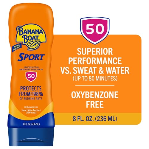 Banana Boat Sport SPF50, mayor resistencia al sudor y al agua para actividades al aire libre.