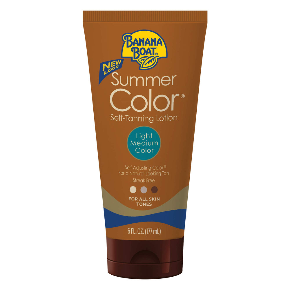 Banana Boat Summer Color loción autobronceadora en botella para tono natural.