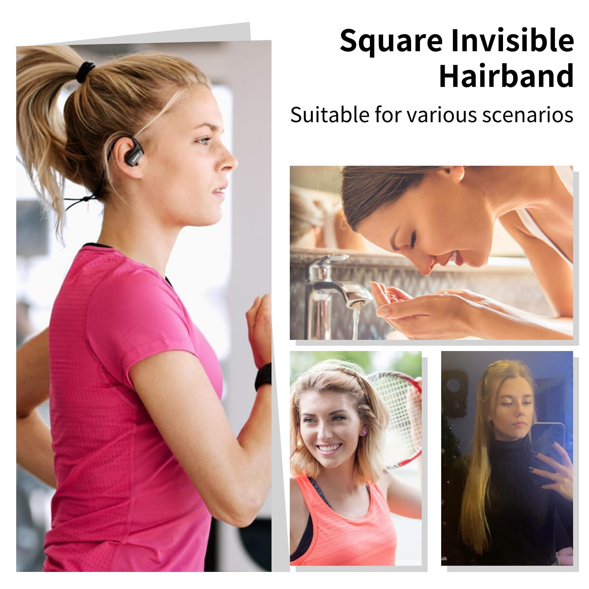 Banda invisible cuadrada para cabello, fácil de colocar y mantener.