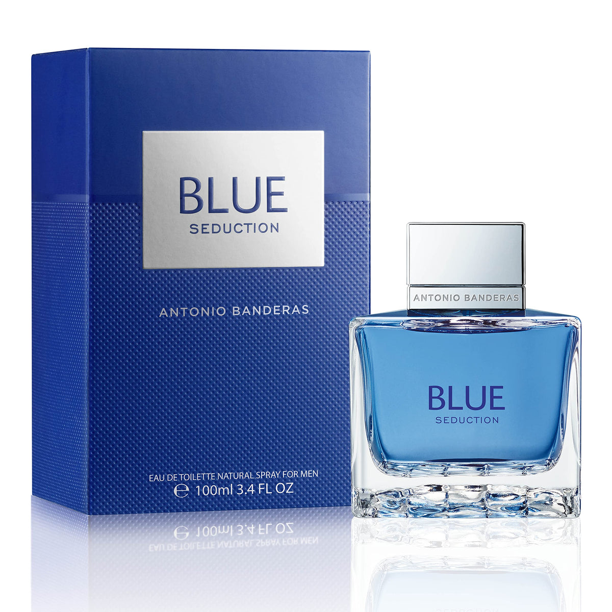 Seducción Azul de Banderas, botella frontal, perfume fresco para uso diario.