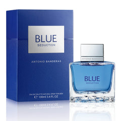 Seducción Azul de Banderas, botella frontal, perfume fresco para uso diario.