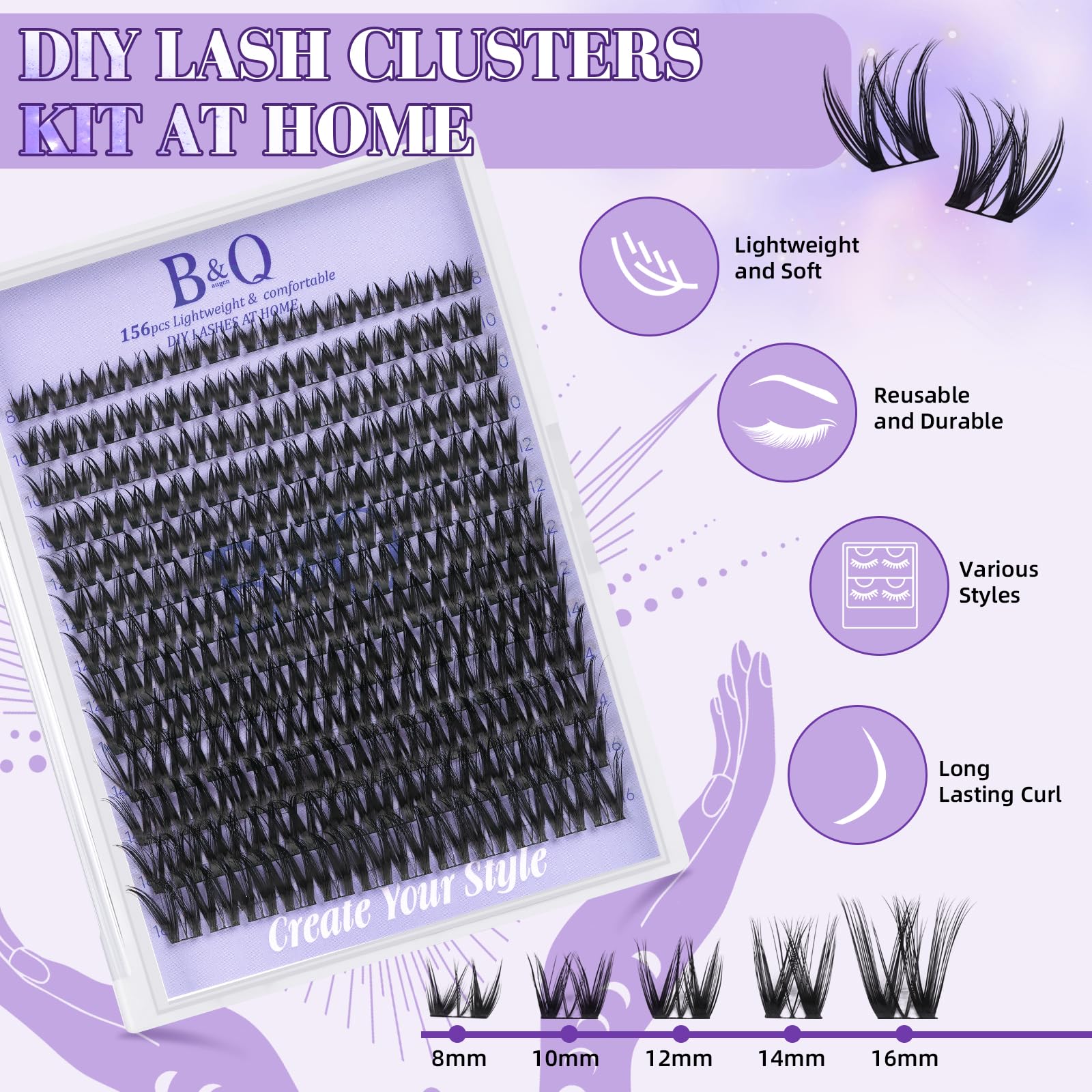 B&Qaugen Flora Lash Clusters Kit, accesorios completos para aplicación