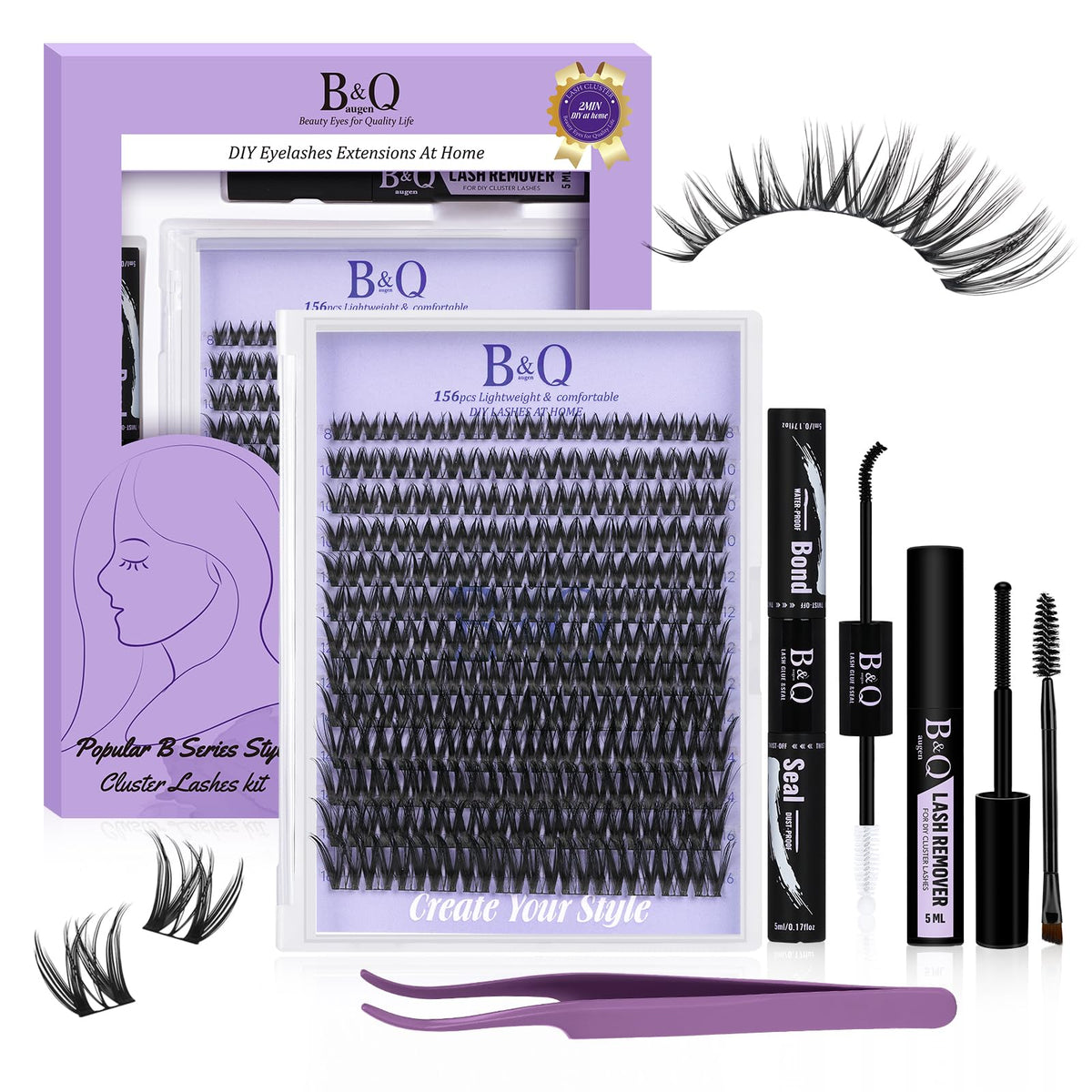 B&Qaugen Flora Lash Clusters Kit, aplicación rápida para look diario