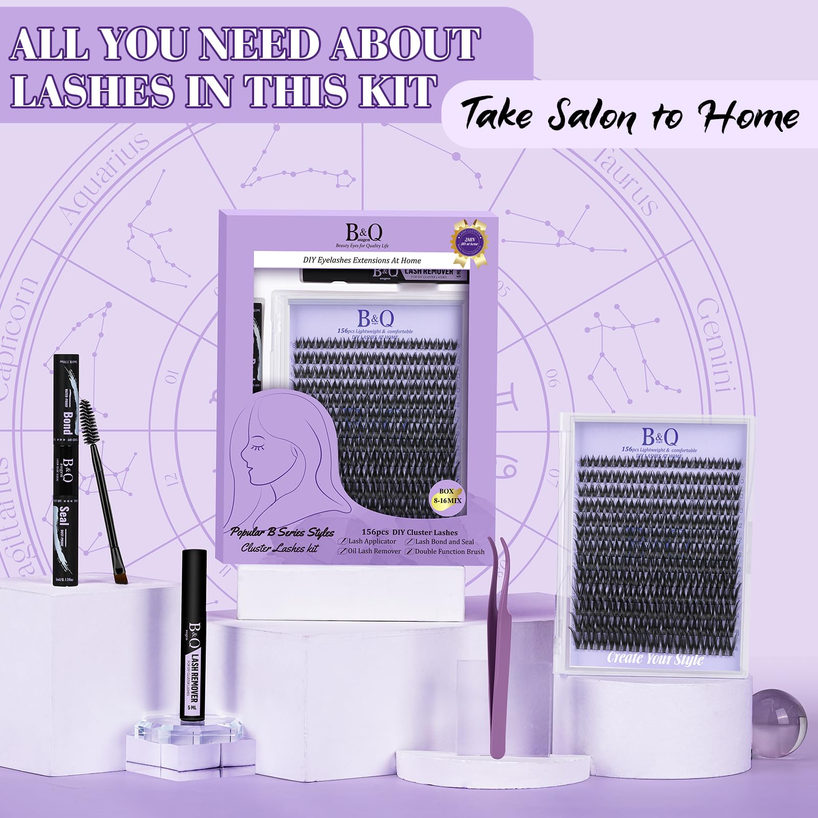 B&Qaugen Flora Lash Clusters Kit, durabilidad para múltiples sesiones