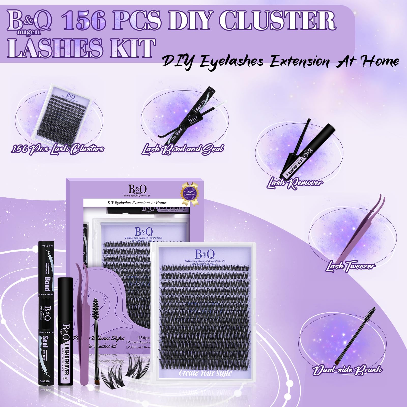 B&Qaugen Flora Lash Clusters Kit, presentación compacta para almacenamiento