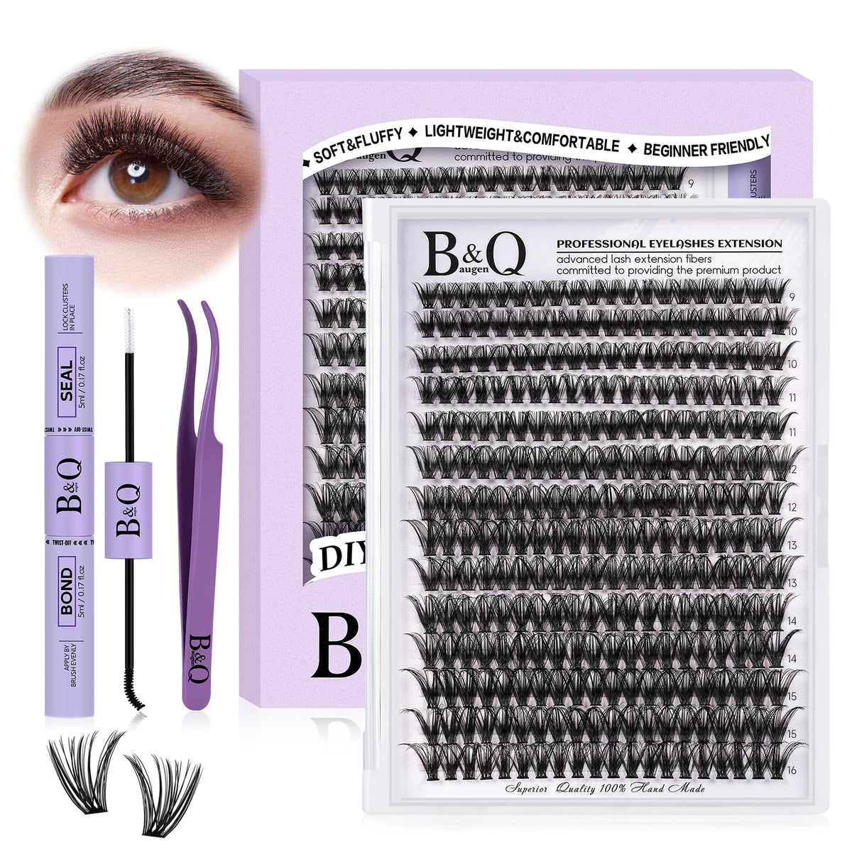 B&Qaugen kit de pestañas con 280 conjuntos para look personalizado.
