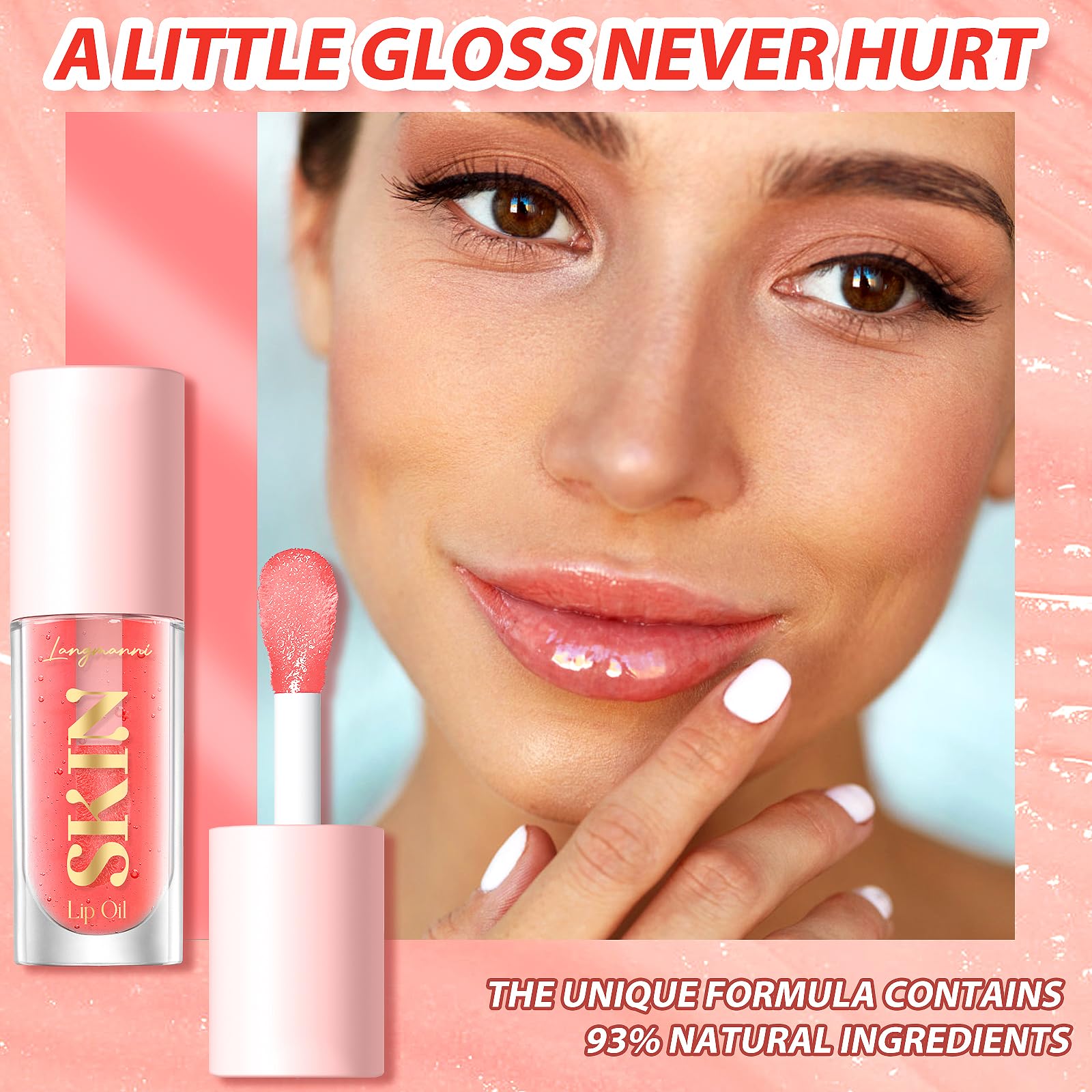 Bangfeng aceite labial con aplicación en tono fresa para labios suaves y jugosos.