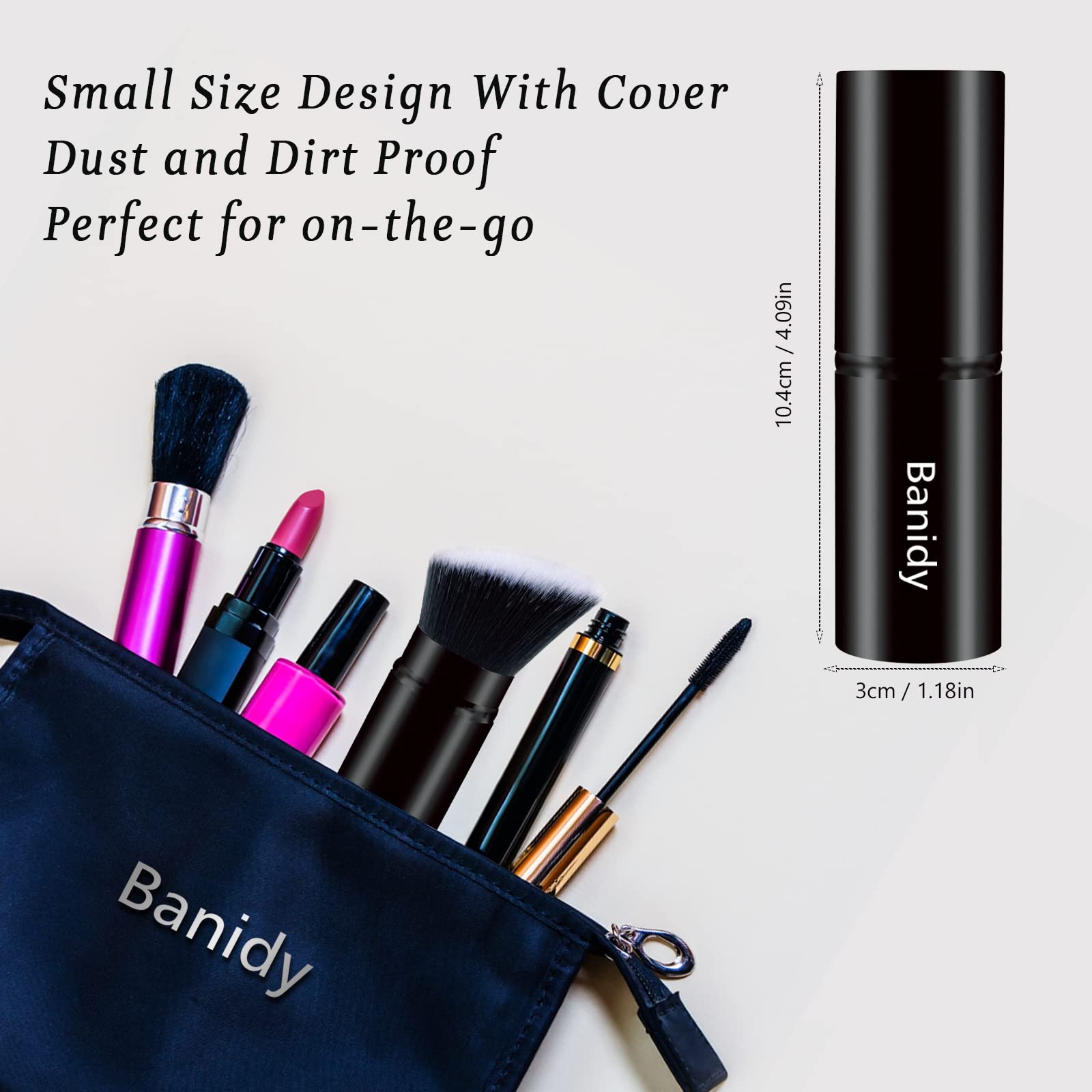 Banidy brocha kabuki retráctil, diseño elegante y fácil de limpiar.