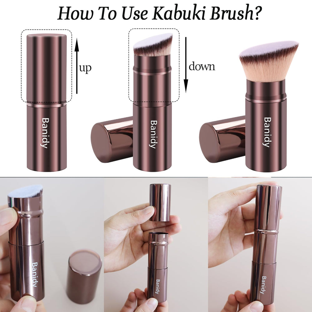 Banidy brocha Kabuki portátil para bolso, ideal para retoques.