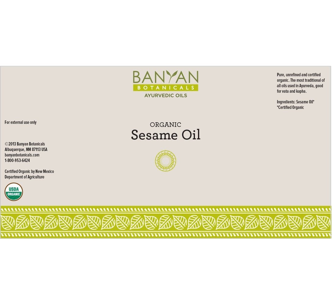 Banyan Botanicals aceite de sésamo para abhyanga, ritual de auto-masaje.