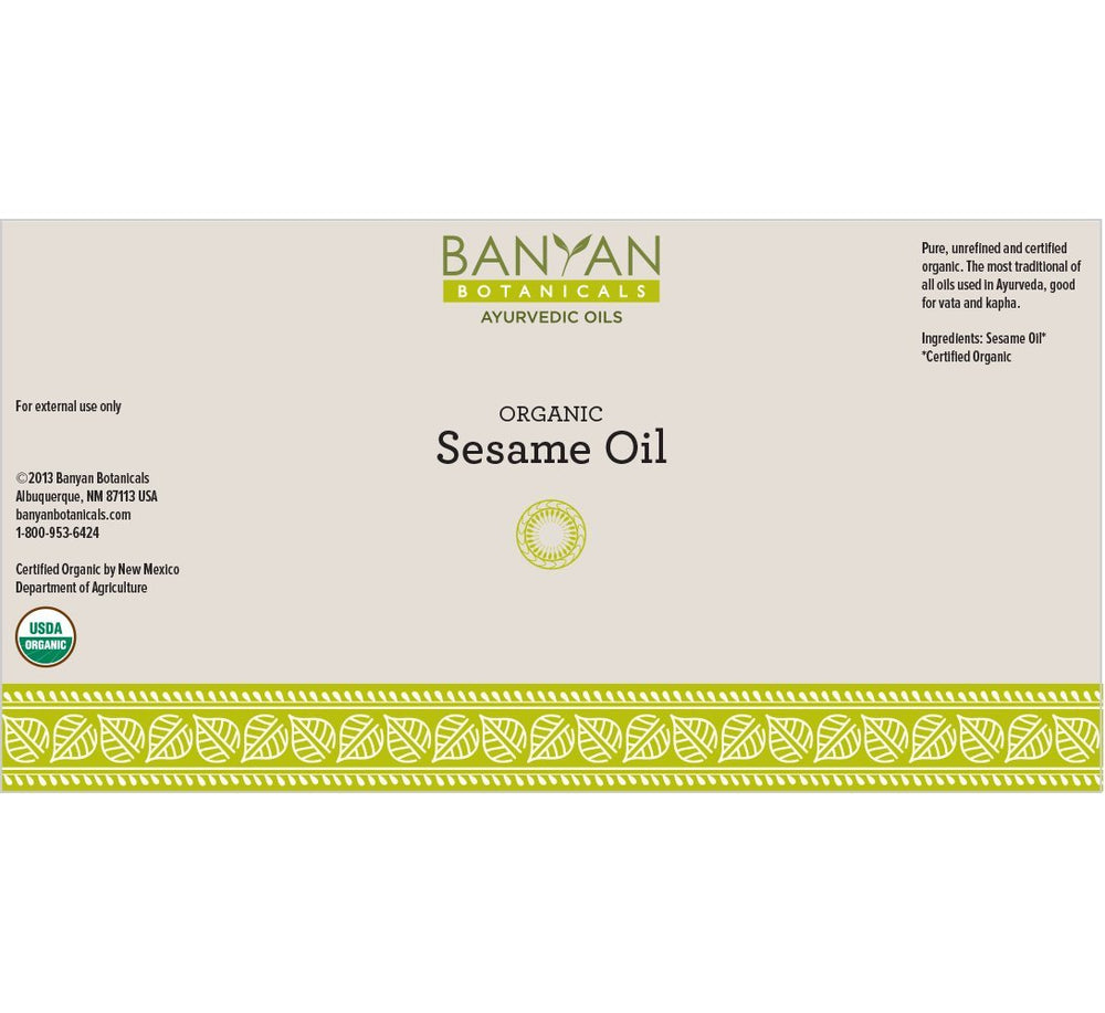 Banyan Botanicals aceite de sésamo para abhyanga, ritual de auto-masaje.