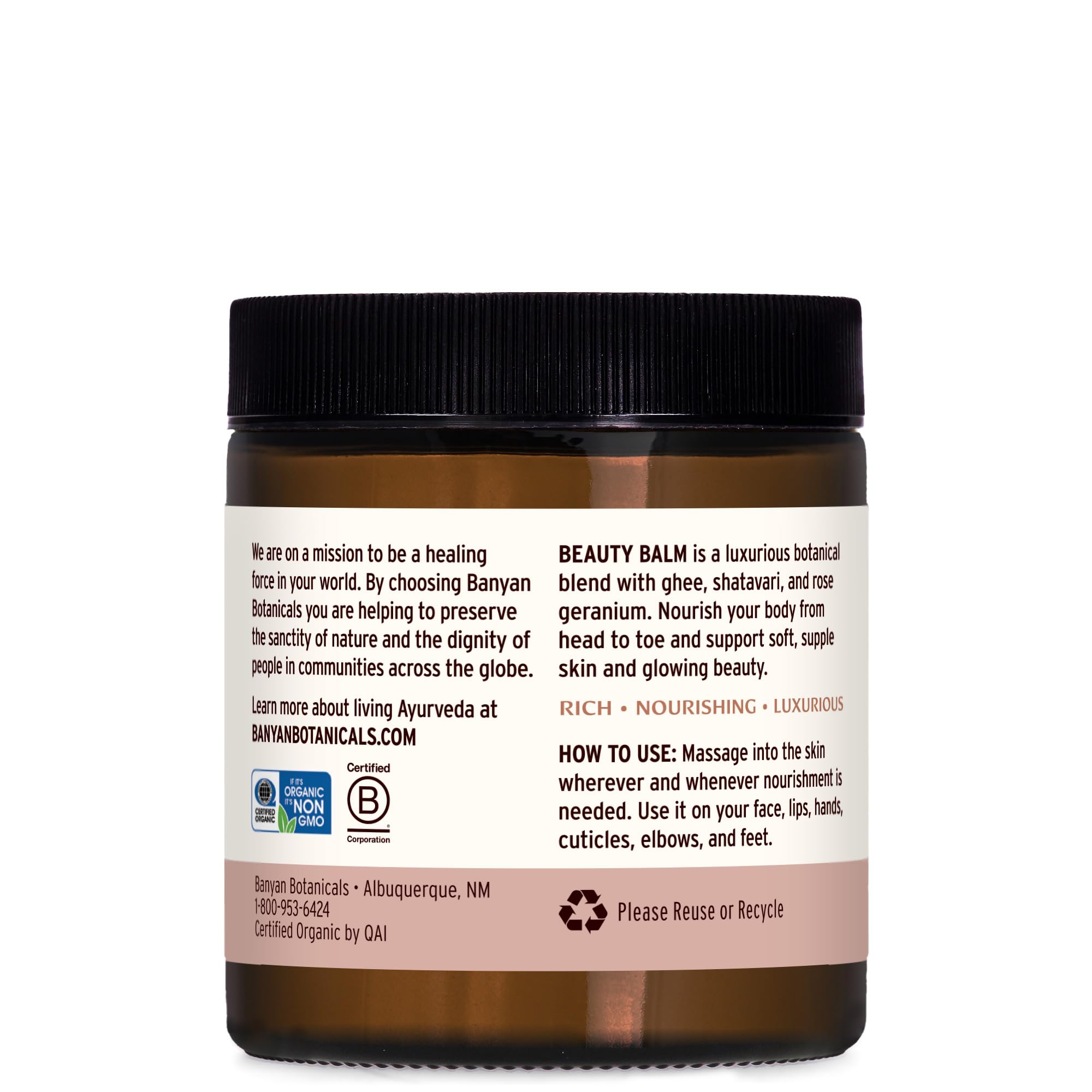 Beauty Balm Banyan Botanicals, texture crème épaisse, sensation riche et douce.
