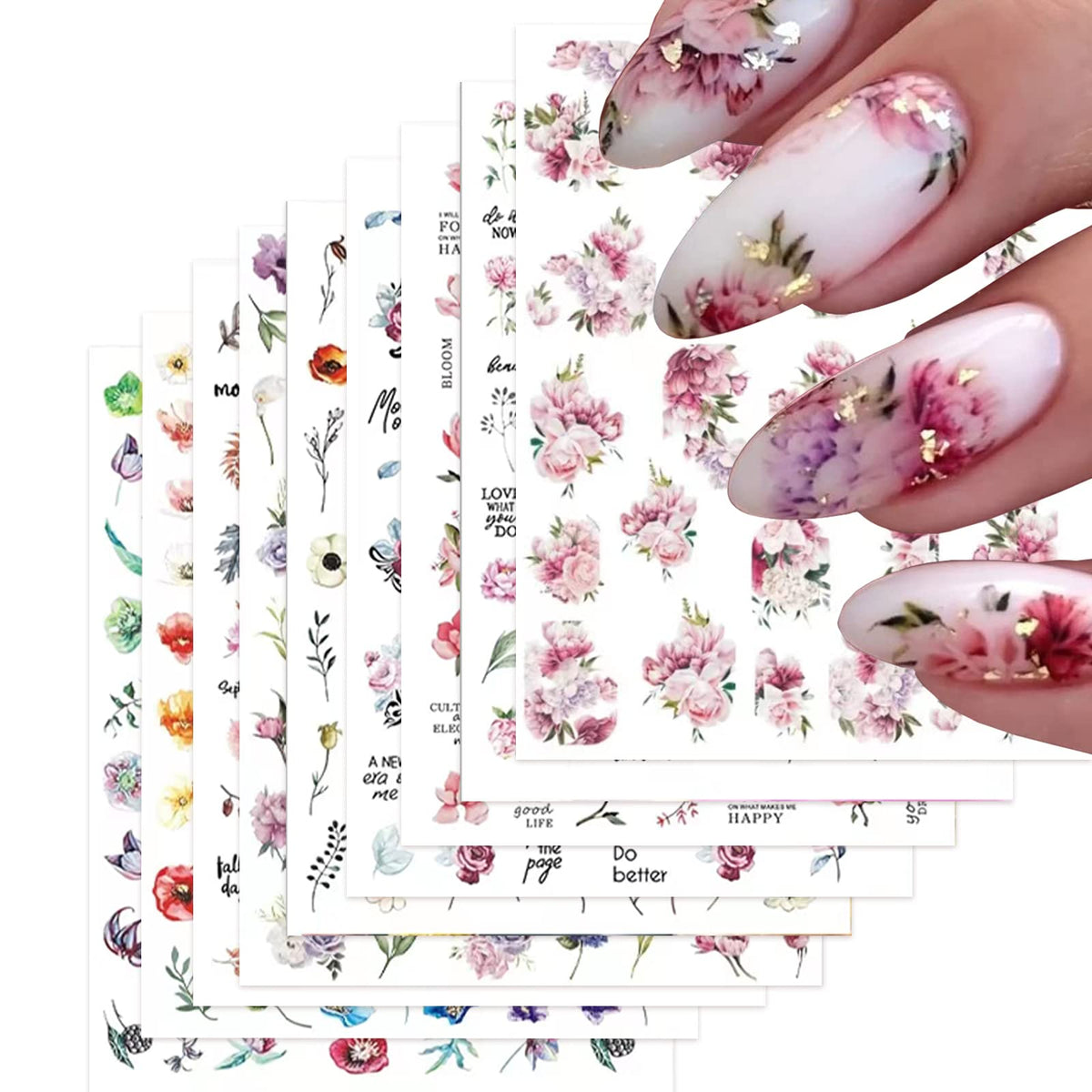 Baoximong pegatinas de uñas con flores en relieve tridimensional para decorar uñas de forma rápida y duradera