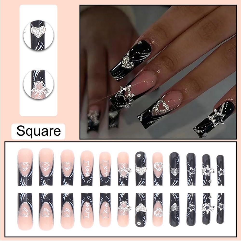 Baoyaalin uñas negras con recubrimiento completo para boda y eventos