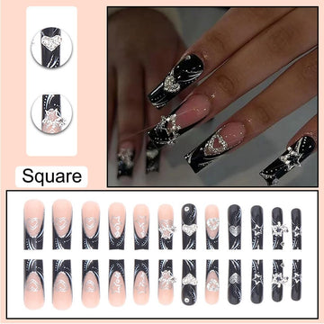 Baoyaalin uñas negras con recubrimiento completo para boda y eventos