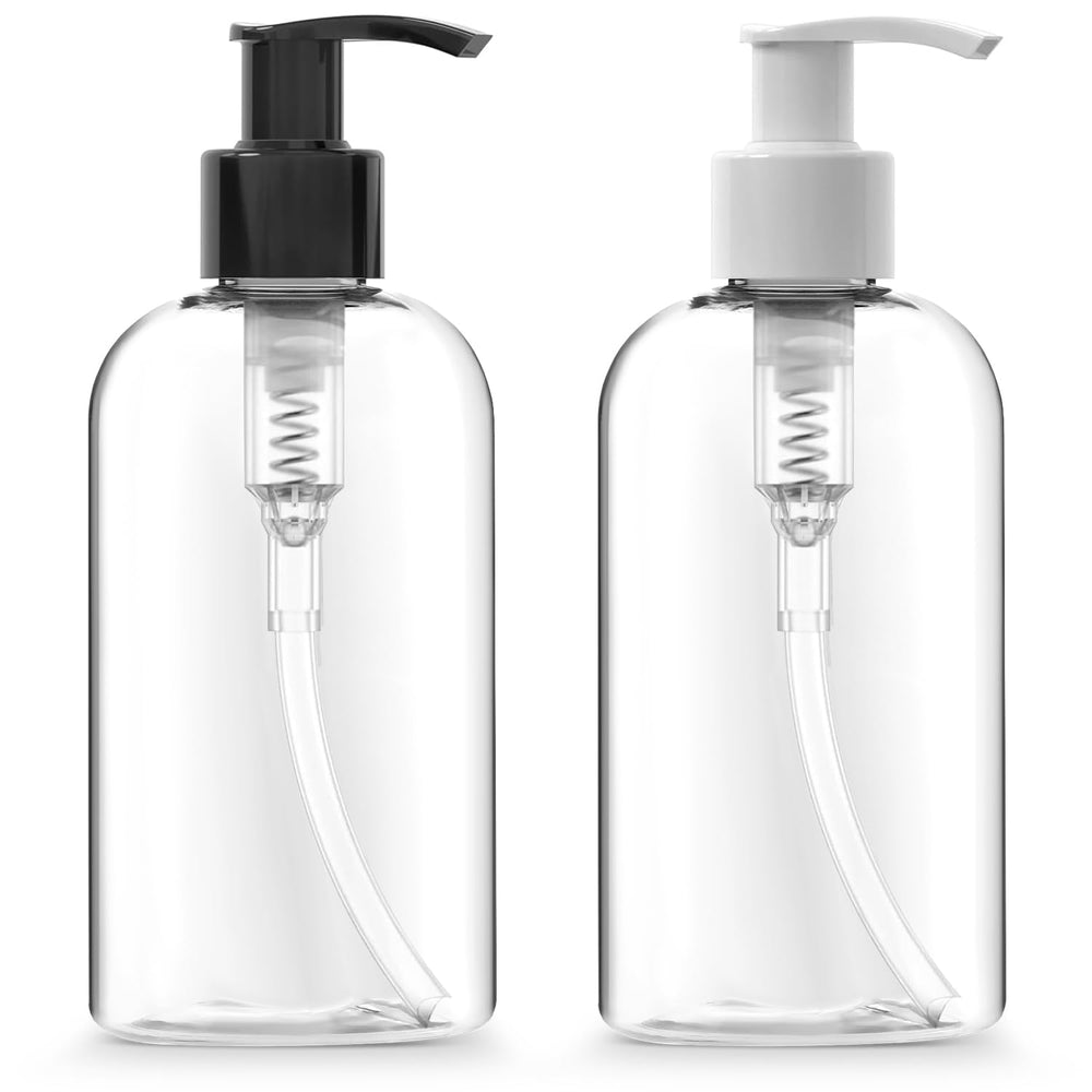 Botellas Bar5F con bomba de 8 oz, transparentes, ideales para cremas y líquidos.