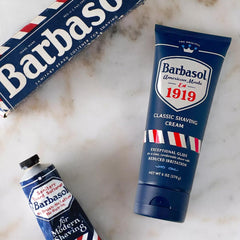Barbasol 1919 crema de afeitar con fragancia cítrica y hierbas revitalizantes.