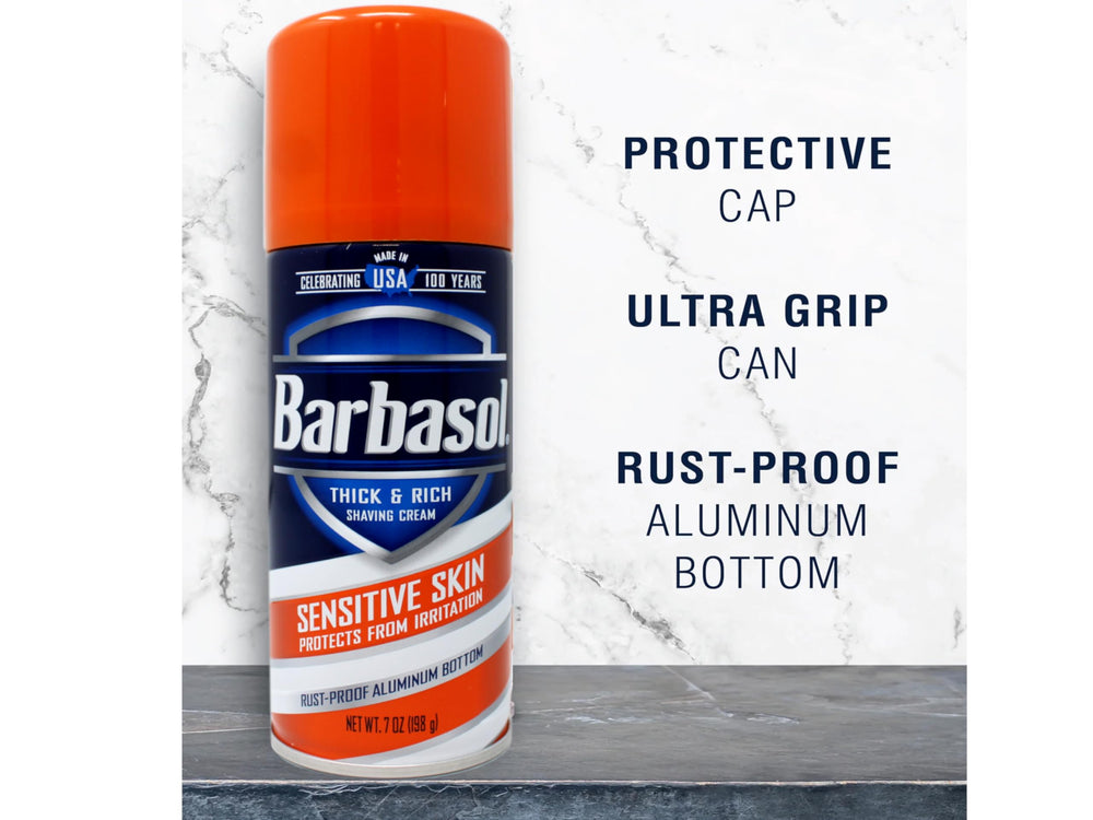 Paquete de tres latas Barbasol, práctico y económico para la rutina