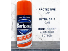 Paquete de tres latas Barbasol, práctico y económico para la rutina