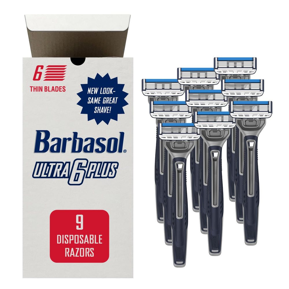 Barbasol Ultra 6 Plus con 6 hojas para un afeitado suave.
