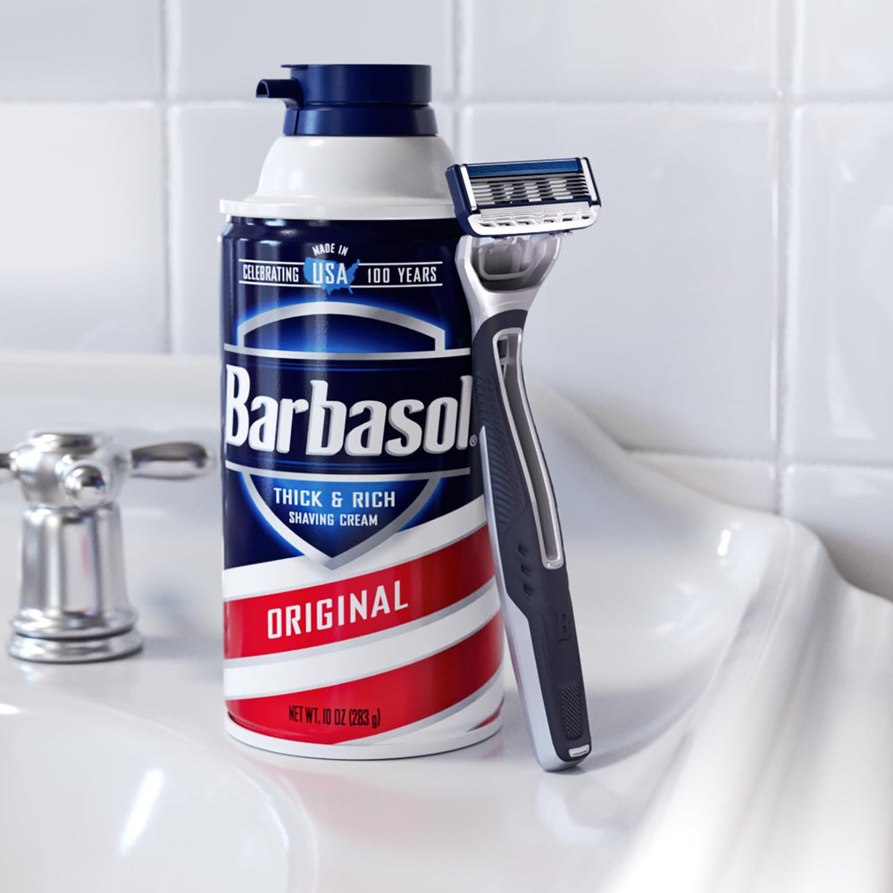 Barbasol Ultra 6 Plus uso diario para afeitado rápido.