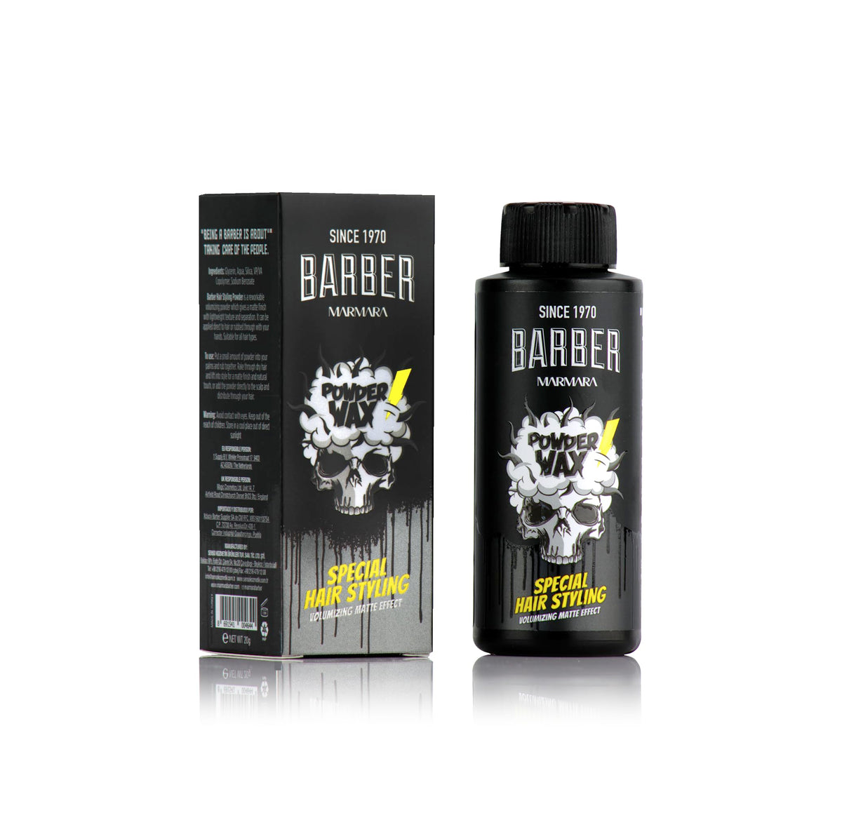 Barber Marmara Polvo pelo 20gr, textura mate para volumen natural.