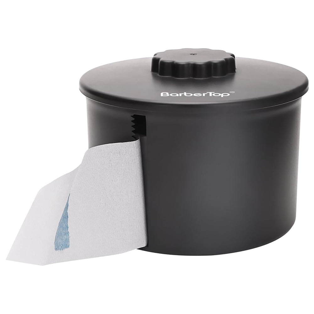 BARBERTOP portarrollos cuello negro, diseño compacto para salones profesionales.