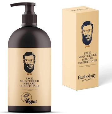Barbology LONDON 2-en-1 hidratante para barba y cara con dispensador, perfecto para uso diario.